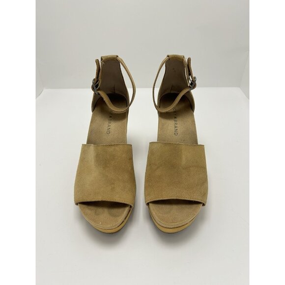 Lucky Brand LK-Yemisa Leather Tan Wedge Heel Sandal Shoe SIZE 7M 37 1/2 Brown - Picture 2 of 6